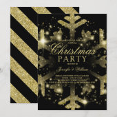 Gold & Black Glitter Snowflake Xmas Holiday Party Kaart (Voorkant / Achterkant)