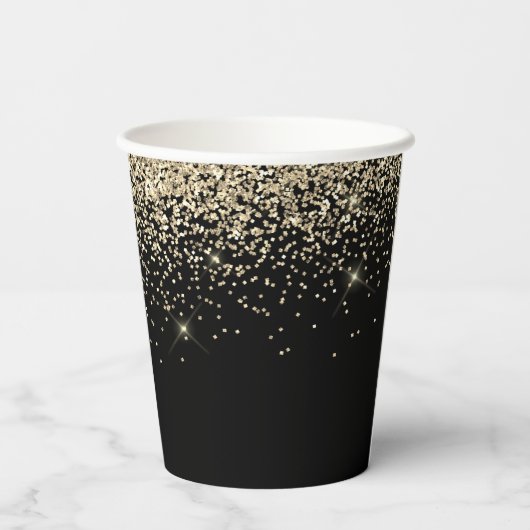 Gold Black Glitter Sparkle Monogram Paper Cups Papieren Bekers (Achterkant)