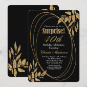 Gold Black Glitter Surprise 40ste verjaardagsfeest Kaart (Voorkant / Achterkant)