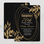 Gold Black Glitter Surprise 70ste verjaardagsfeest Kaart