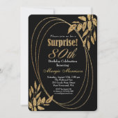 Gold Black Glitter Surprise 80th Birthday Party Kaart (Voorkant)
