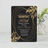 Gold Black Glitter Surprise 90th Birthday Party Kaart (Staand voorkant)