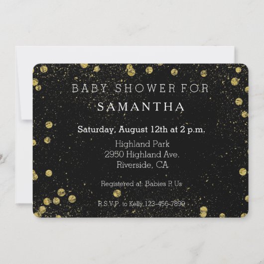 Gold Black Glittery Confetti Stip baby shower Kaart (Voorkant)