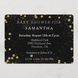 Gold Black Glittery Confetti Stip baby shower Kaart