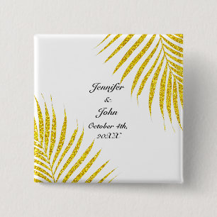 Gold Black glittery Palm Leaf Tropical Weddenschap Vierkante Button 5,1 Cm