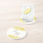 Gold Black Glittery Wedding Gift Favor Palm Leaf Zandsteen Onderzetter (Zijkant)