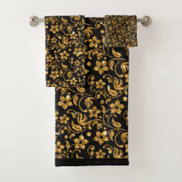 Gold Black Glossy Floral Bad Handdoek