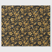 Gold Black Glossy Floral Cadeaupapier (Vlak)