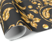 Gold Black Glossy Floral Cadeaupapier (Rol Hoek)