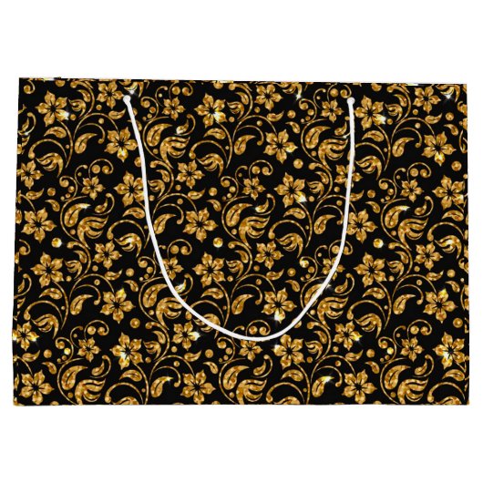 Gold Black Glossy Floral Groot Cadeauzakje (Achterkant)