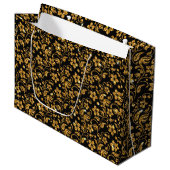 Gold Black Glossy Floral Groot Cadeauzakje (Voorkant Gekanteld)