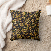 Gold Black Glossy Floral Kussen (Deken)
