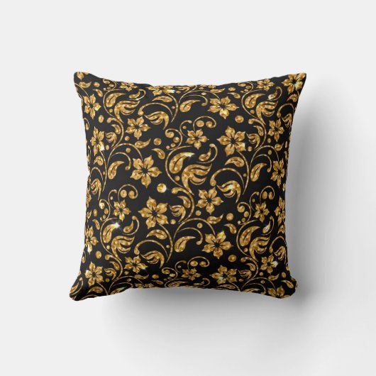 Gold Black Glossy Floral Kussen (Achterkant)