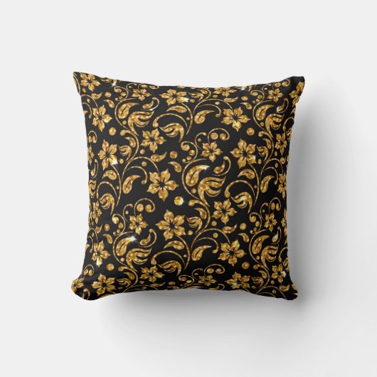 Gold Black Glossy Floral Kussen (Voorkant)