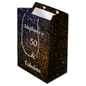 Gold Black Golden Glitter 50 en verbluffende verja Medium Cadeauzakje (Achterkant Gekanteld)