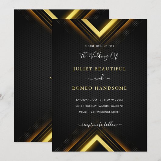 Gold Black Golden Modern Wedding Invitation