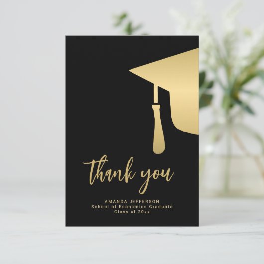 Gold black graduatie cap eenvoudig script bedankt (Staand voorkant)
