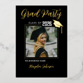 Gold & Black Graduation Party Folie Uitnodiging (Voorkant)