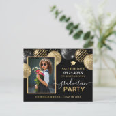 Gold Black Graduation Party Foto Bewaar de datum Briefkaart (Staand voorkant)