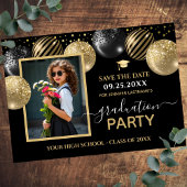 Gold Black Graduation Party Foto Bewaar de datum Kaart