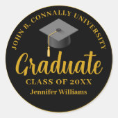 Gold Black Graduation Party Gepersonaliseerd Afstu Ronde Sticker (Voorkant)