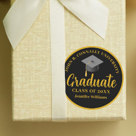 Gold Black Graduation Party Gepersonaliseerd Afstu Ronde Sticker