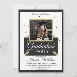 Gold Black Graduation Party Invitation Kaart