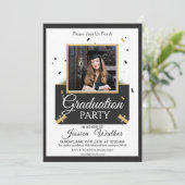 Gold Black Graduation Party Invitation Kaart (Staand voorkant)