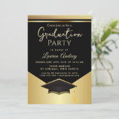 Gold Black Graduation Party Invitation Kaart (Staand voorkant)