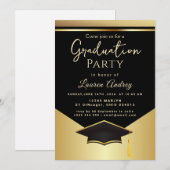 Gold Black Graduation Party Invitation Kaart (Voorkant / Achterkant)