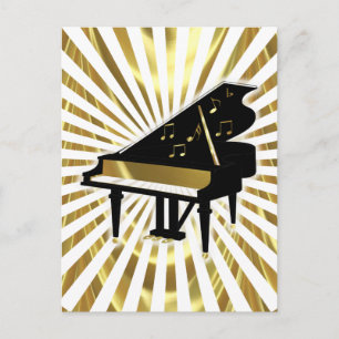 Gold & Black Grand Piano Music Notes Briefkaart