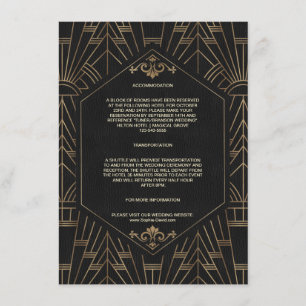 Gold Black Great Gatsby 20s Trouwaccommodatie Informatiekaartje