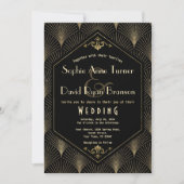 Gold Black Great Gatsby  Art Deco Wedding Kaart (Voorkant)