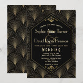 Gold Black Great Gatsby  Art Deco Wedding Kaart (Voorkant / Achterkant)