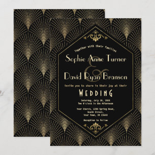 Gold Black Great Gatsby  Art Deco Wedding Kaart