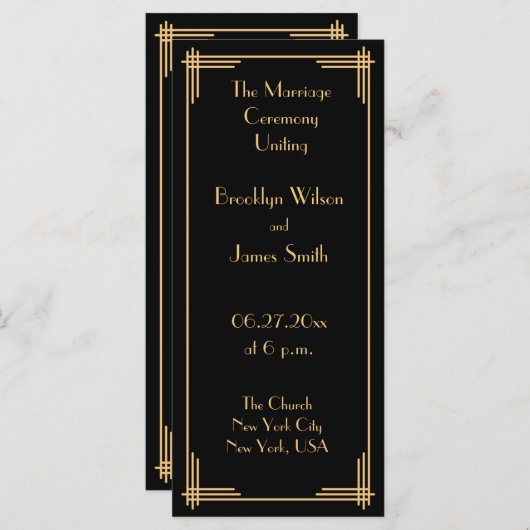 Gold Black Great Gatsby Art Deco Wedding Programma Programmakaart (Voorkant / Achterkant)