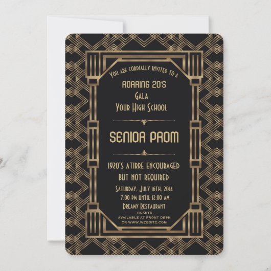 Gold Black Great Gatsby Senior Prom uit de jaren Kaart (Voorkant)