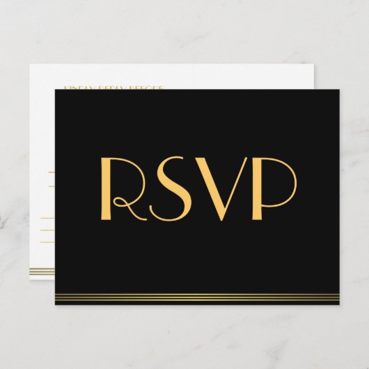 Gold Black Great Gatsby Wedding RSVP-Briefkaarten Uitnodiging Briefkaart (Voorkant / Achterkant)