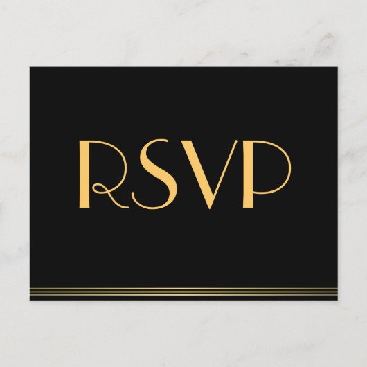 Gold Black Great Gatsby Wedding RSVP-Briefkaarten Uitnodiging Briefkaart (Voorkant)