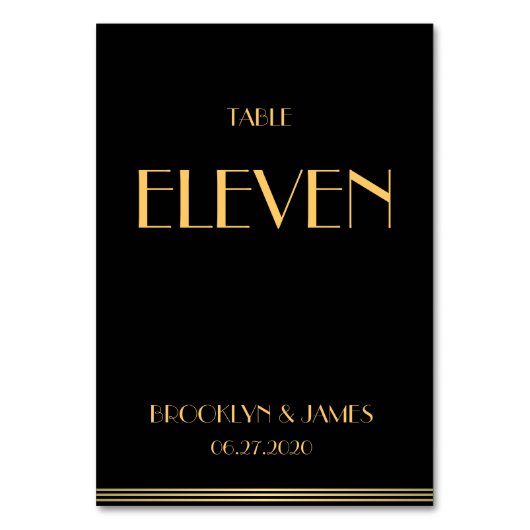 Gold Black Great Gatsby Wedding Table Numbers Kaart (Voorkant)