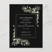 Gold Black Greenery Leaves Wedding Save the Date Uitnodiging Briefkaart (Voorkant)