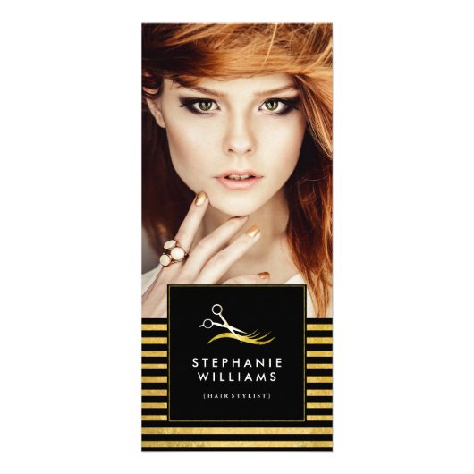 Gold & Black Hair Salon Price List Rack Card Reclamekaart (Voorkant)