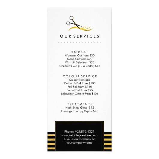 Gold & Black Hair Salon Price List Rack Card Reclamekaart (Achterkant)