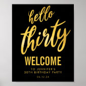 Gold Black "Hallo Derty Birthday Welcome Sign" Poster (Voorkant)