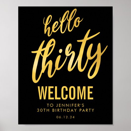 Gold Black "Hallo Derty Birthday Welcome Sign" Poster (Voorkant)