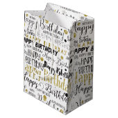 Gold Black Happy Birthday Confetti Medium Cadeauzakje (Achterkant Gekanteld)
