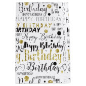 Gold Black Happy Birthday Confetti Medium Cadeauzakje (Voorkant)