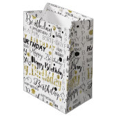 Gold Black Happy Birthday Confetti Medium Cadeauzakje (Voorkant Gekanteld)
