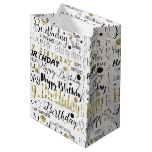 Gold Black Happy Birthday Confetti Medium Cadeauzakje