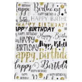 Gold Black Happy Birthday Confetti Medium Cadeauzakje (Achterkant)